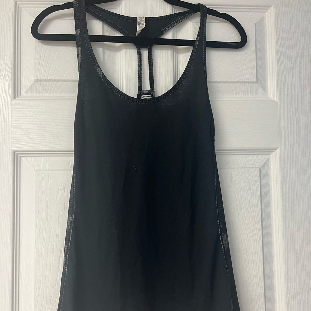 Under Armour, black and gray mesh workout tank with army print back